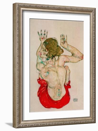 Female Nude Seated on Red Drapery-Egon Schiele-Framed Giclee Print