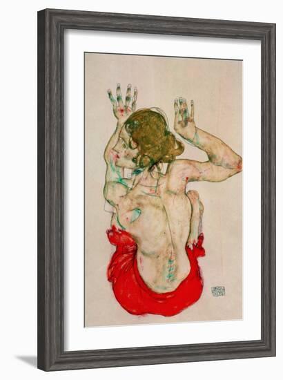 Female Nude Seated on Red Drapery-Egon Schiele-Framed Giclee Print