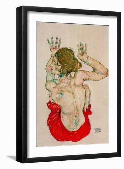 Female Nude Seated on Red Drapery-Egon Schiele-Framed Giclee Print