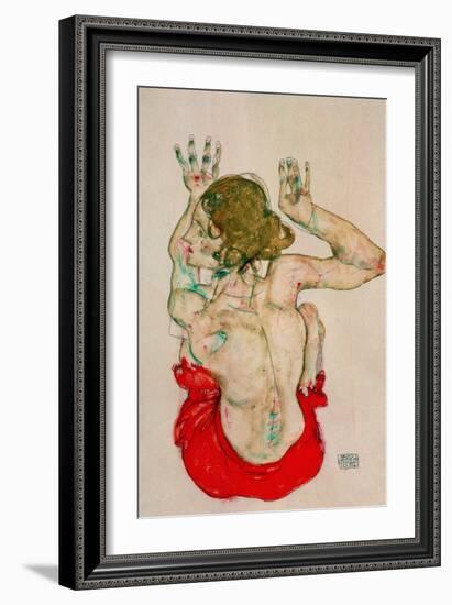 Female Nude Seated on Red Drapery-Egon Schiele-Framed Giclee Print