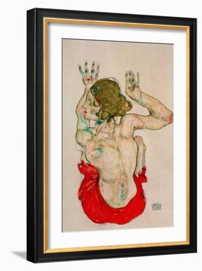 Female Nude Seated on Red Drapery-Egon Schiele-Framed Giclee Print