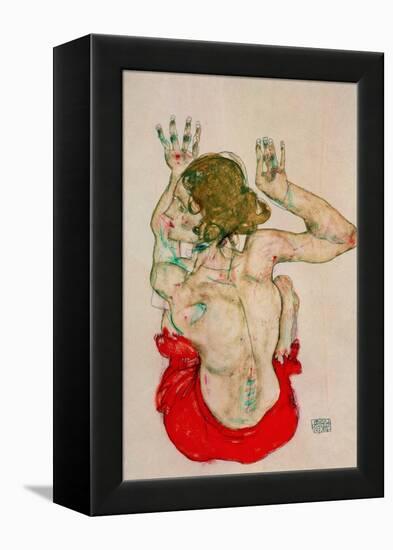 Female Nude Seated on Red Drapery-Egon Schiele-Framed Premier Image Canvas