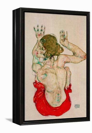 Female Nude Seated on Red Drapery-Egon Schiele-Framed Premier Image Canvas