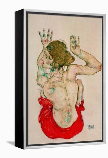 Female Nude Seated on Red Drapery-Egon Schiele-Framed Premier Image Canvas