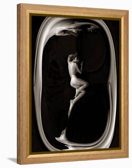 Female Nude Sleeping on Black Background in Oval Frame-Winfred Evers-Framed Premier Image Canvas