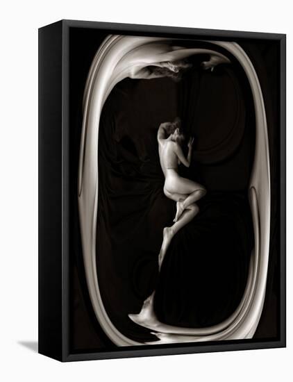 Female Nude Sleeping on Black Background in Oval Frame-Winfred Evers-Framed Premier Image Canvas