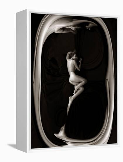 Female Nude Sleeping on Black Background in Oval Frame-Winfred Evers-Framed Premier Image Canvas