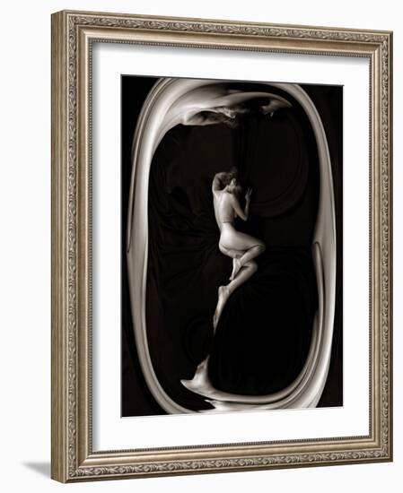 Female Nude Sleeping on Black Background in Oval Frame-Winfred Evers-Framed Photographic Print