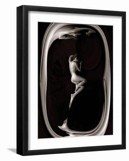 Female Nude Sleeping on Black Background in Oval Frame-Winfred Evers-Framed Photographic Print