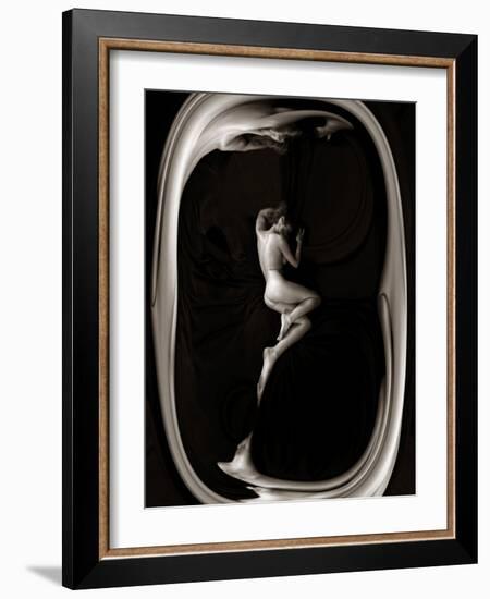 Female Nude Sleeping on Black Background in Oval Frame-Winfred Evers-Framed Photographic Print