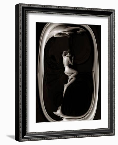 Female Nude Sleeping on Black Background in Oval Frame-Winfred Evers-Framed Photographic Print