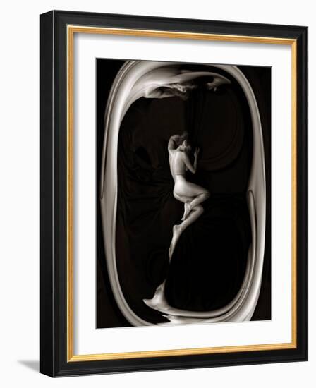 Female Nude Sleeping on Black Background in Oval Frame-Winfred Evers-Framed Photographic Print