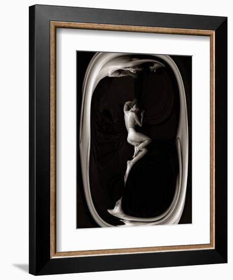 Female Nude Sleeping on Black Background in Oval Frame-Winfred Evers-Framed Photographic Print