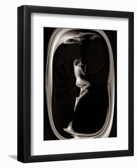 Female Nude Sleeping on Black Background in Oval Frame-Winfred Evers-Framed Photographic Print