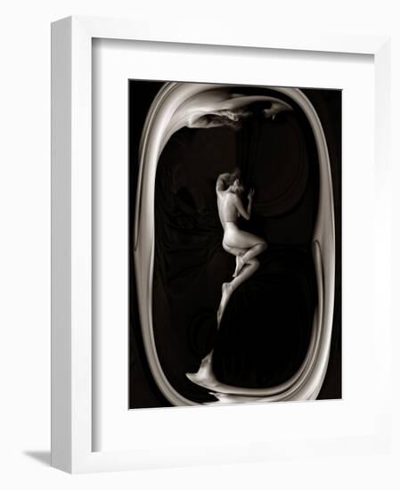 Female Nude Sleeping on Black Background in Oval Frame-Winfred Evers-Framed Photographic Print