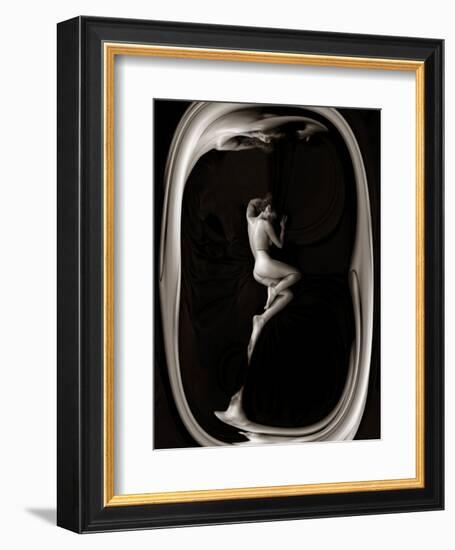 Female Nude Sleeping on Black Background in Oval Frame-Winfred Evers-Framed Photographic Print