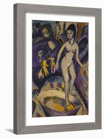 Female Nude with Badezuber; Weiblicher Akt Mit Badezuber-Ernst Ludwig Kirchner-Framed Giclee Print