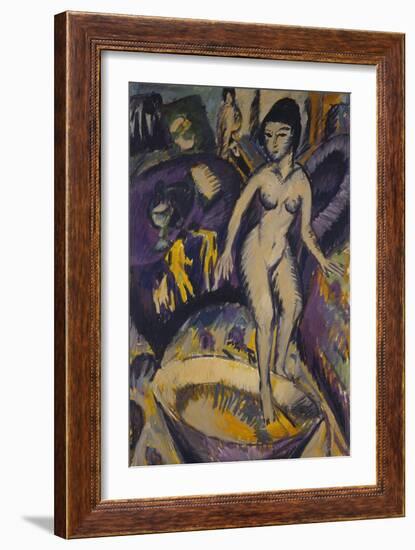 Female Nude with Badezuber; Weiblicher Akt Mit Badezuber-Ernst Ludwig Kirchner-Framed Giclee Print