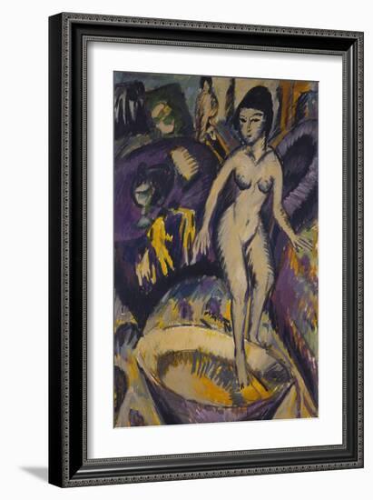 Female Nude with Badezuber; Weiblicher Akt Mit Badezuber-Ernst Ludwig Kirchner-Framed Giclee Print