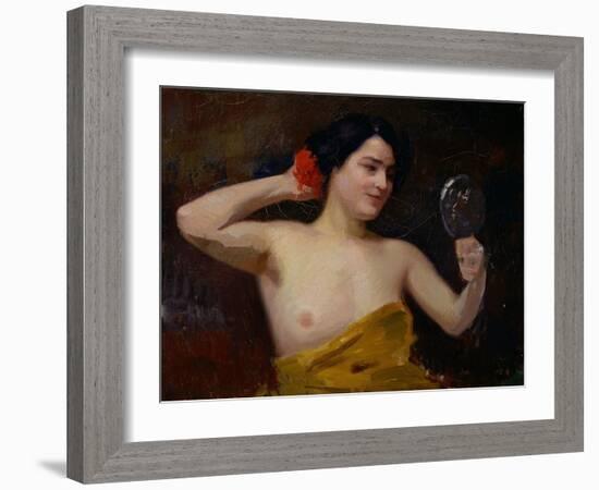 Female Nude (Woman with Her Mirror) (Oil on Canvas)-Jules Ernest Renoux-Framed Giclee Print