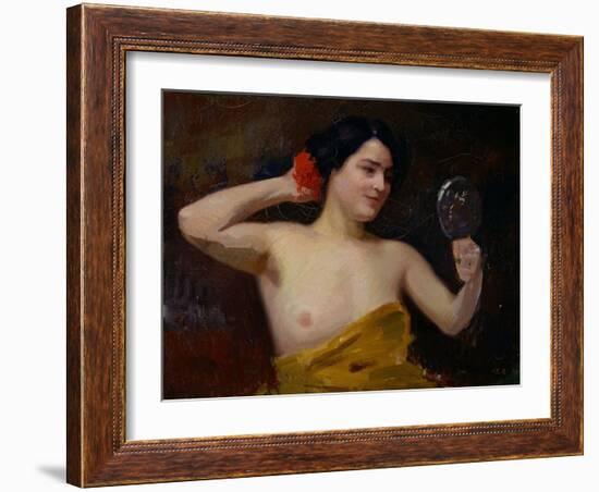 Female Nude (Woman with Her Mirror) (Oil on Canvas)-Jules Ernest Renoux-Framed Giclee Print