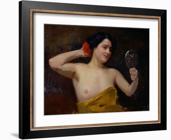 Female Nude (Woman with Her Mirror) (Oil on Canvas)-Jules Ernest Renoux-Framed Giclee Print