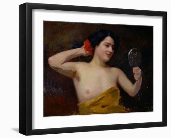 Female Nude (Woman with Her Mirror) (Oil on Canvas)-Jules Ernest Renoux-Framed Giclee Print