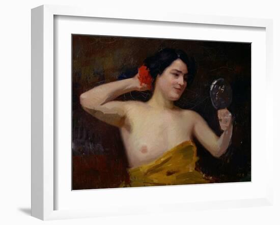 Female Nude (Woman with Her Mirror) (Oil on Canvas)-Jules Ernest Renoux-Framed Giclee Print