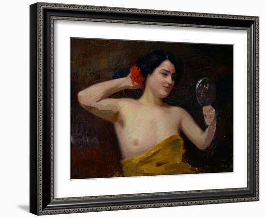 Female Nude (Woman with Her Mirror) (Oil on Canvas)-Jules Ernest Renoux-Framed Giclee Print