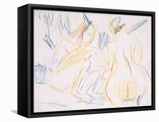 Female Nudes on the Beach, C.1920 (Coloured Crayon on Paper)-Ernst Ludwig Kirchner-Framed Premier Image Canvas