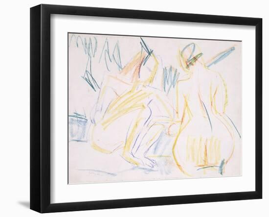 Female Nudes on the Beach, C.1920 (Coloured Crayon on Paper)-Ernst Ludwig Kirchner-Framed Giclee Print
