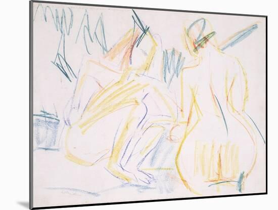 Female Nudes on the Beach, C.1920 (Coloured Crayon on Paper)-Ernst Ludwig Kirchner-Mounted Giclee Print