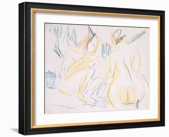 Female Nudes on the Beach, C.1920 (Coloured Crayon on Paper)-Ernst Ludwig Kirchner-Framed Giclee Print