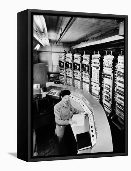 Female Operator at the Console of the 'Raydac', Raytheon Digital Automatic Computer, August 2, 1952-null-Framed Stretched Canvas