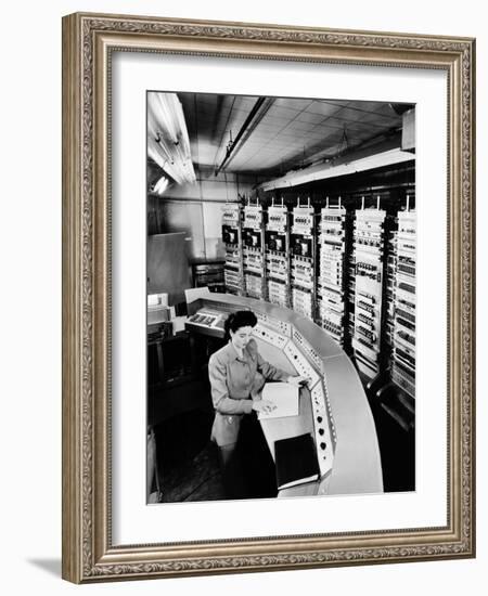 Female Operator at the Console of the 'Raydac', Raytheon Digital Automatic Computer, August 2, 1952-null-Framed Photo