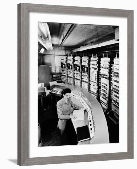 Female Operator at the Console of the 'Raydac', Raytheon Digital Automatic Computer, August 2, 1952-null-Framed Photo