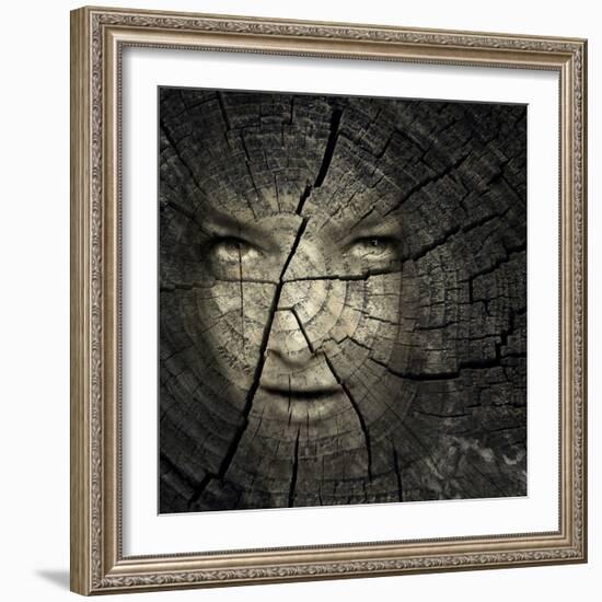 Female Portrait in a Trunk Crack Texture-Valentina Photos-Framed Photographic Print