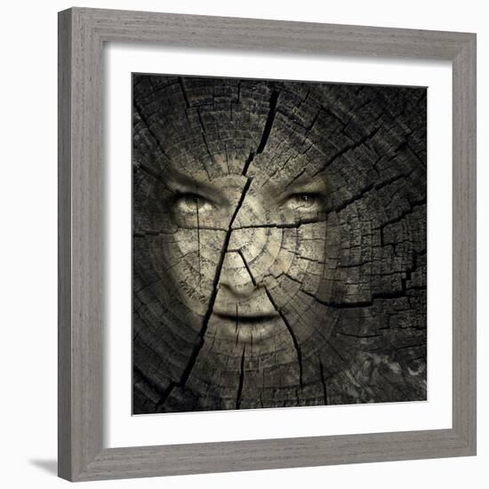 Female Portrait in a Trunk Crack Texture-Valentina Photos-Framed Photographic Print