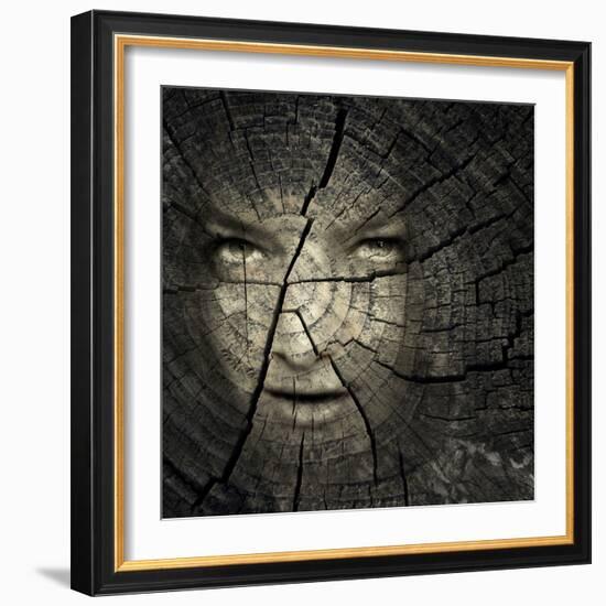 Female Portrait in a Trunk Crack Texture-Valentina Photos-Framed Photographic Print