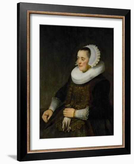 Female Portrait (Woman Looking at Her Husband)-Rembrandt van Rijn-Framed Giclee Print