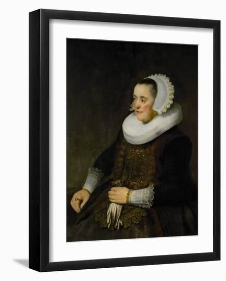 Female Portrait (Woman Looking at Her Husband)-Rembrandt van Rijn-Framed Giclee Print