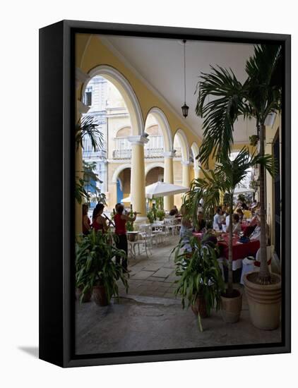 Female Reed Trio Playing to Diners at the Santo Angel Restaurant, Plaza Vieja, Old Havana-John Harden-Framed Premier Image Canvas