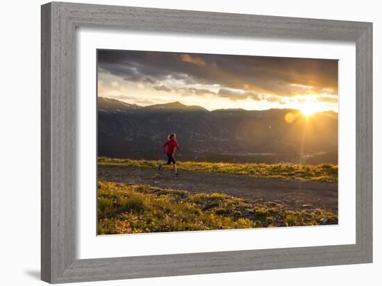 Female Runner At Sunset In The Colorado Rockies In Breckenridge-Liam Doran-Framed Photographic Print