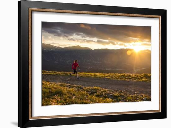 Female Runner At Sunset In The Colorado Rockies In Breckenridge-Liam Doran-Framed Photographic Print