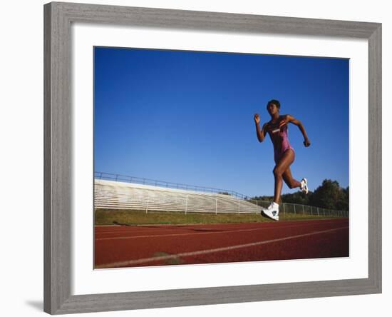 Female Runner Training on the Track-null-Framed Photographic Print