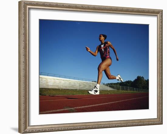 Female Runner Training on the Track-null-Framed Photographic Print