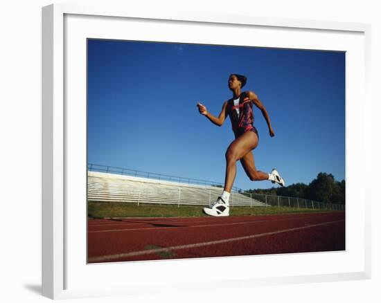 Female Runner Training on the Track-null-Framed Photographic Print