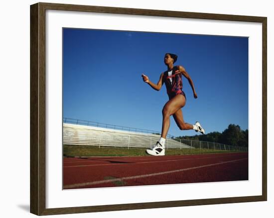 Female Runner Training on the Track-null-Framed Photographic Print