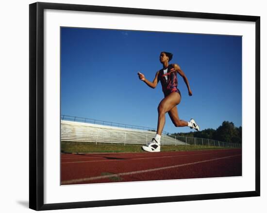 Female Runner Training on the Track-null-Framed Photographic Print