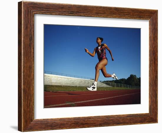 Female Runner Training on the Track-null-Framed Photographic Print